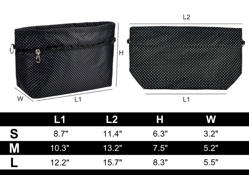Vercord Purse Organizer Insert Bag Tote Handbags Pocketbook Inserts Organizers Zipper 11 Pockets Black Dot Medium - Image 2